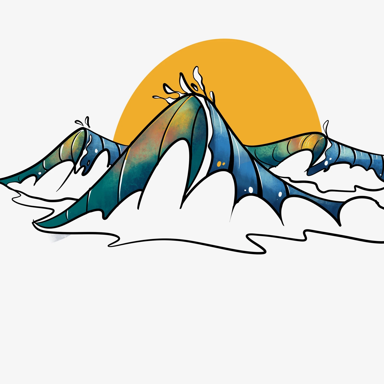 Three original Spitting Barrels waves with a golden sun